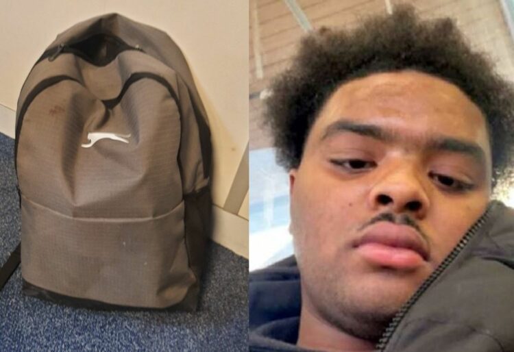 The rucksack Thames Valley Police found which they think belongs to missing man Tristan