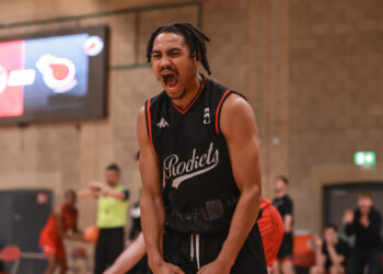 Reis Pinnock of Reading Rockets. Reading Rockets VS Essex Rebels in NBL Cup Semi-Finals.