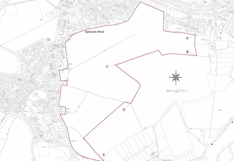 Red line plan for the Spencers Wood site that could contain 500 homes. Picture: Richborough