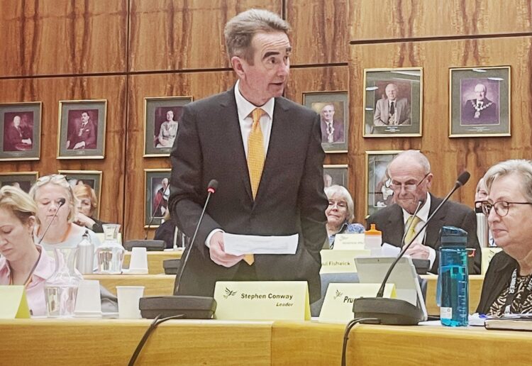 Cllr Stephen Conway, leader of Wokingham Borough Council, speaking in the chamber at last week's meeting.