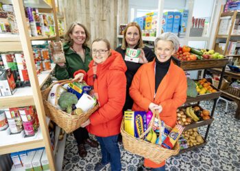 Pictured, left to right, - Annette Medhurst, manager, Wokingham Foodbank, Cllr Rachel Bishop-Firth, Wokinhgam Borough Council's executive member for equalities, inclusion and fighting poverty, Emma Cantrell, CEO of First Days Children?s Charity), and Claire Revie, founder of SHARE. Pic: Stewart Turkington.