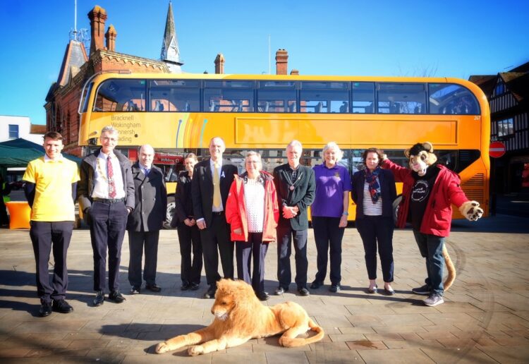 Members of councils and Reading Buses joined the launch event in Market Place. Pic: Andrew Batt.