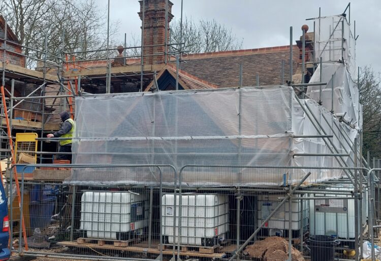 Scaffolding around the new Twyford library. Pic: WBC.