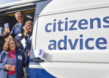 Mike Bushnell with volunteers, Jo Swinerd and Diana Christian on the Citizens Advice Van. Picture: Steve Smyth