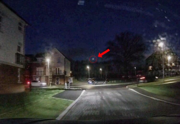 The fireball (circled) pictured on dashcam footage in Wokingham. Pic: Joe Nam.