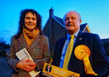 Wendy Chamberlain, the Liberal Democrat MP for East Fife, with the party's candidate for Wokingham in the general election, Clive Jones Picture: Andrew Batt
