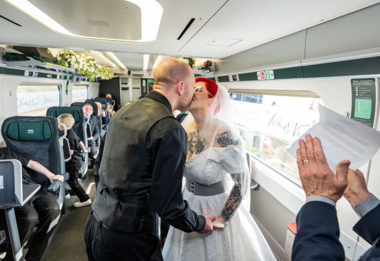 Leah Anderson, 38, and Vince Smith, 39, first met on board a GWR service from Wokingham to Reading as they travelled for their first date together. Picture: GWR
