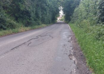 Some of the potholes on Lodge Road near Hurst Picture: Sue Corcoran