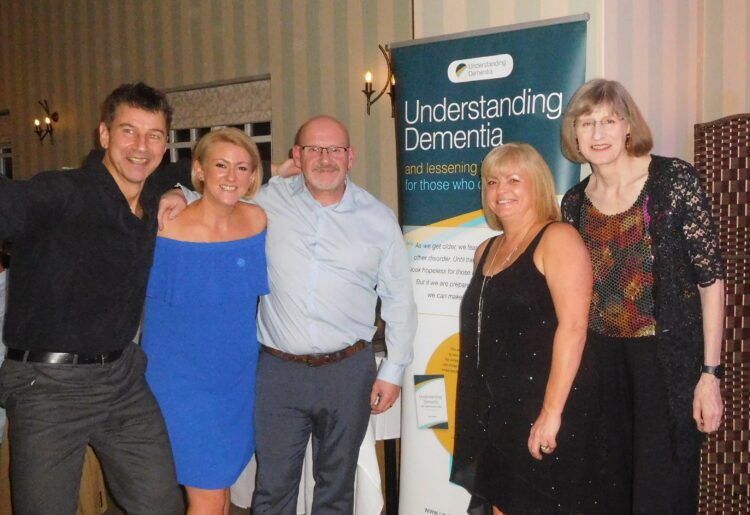 From left to right: Russell Sparshott, Nina Warden, Jason Taplin, Tracy Taplin, and charity founder and CEO Shirley Pearce, at a dinner dance to raise money for Understanding Dementia. Picture: Understanding Dementia