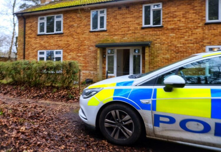 A police presence has been at an address in Kingsbridge Cottages, off Nine Mile Ride since Saturday evening Picture: Andrew Batt