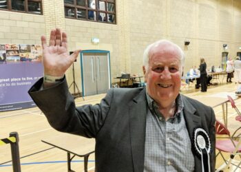 C;llr Gary Cowan celebrates his election success in the 2018 Wokingham Local Elections