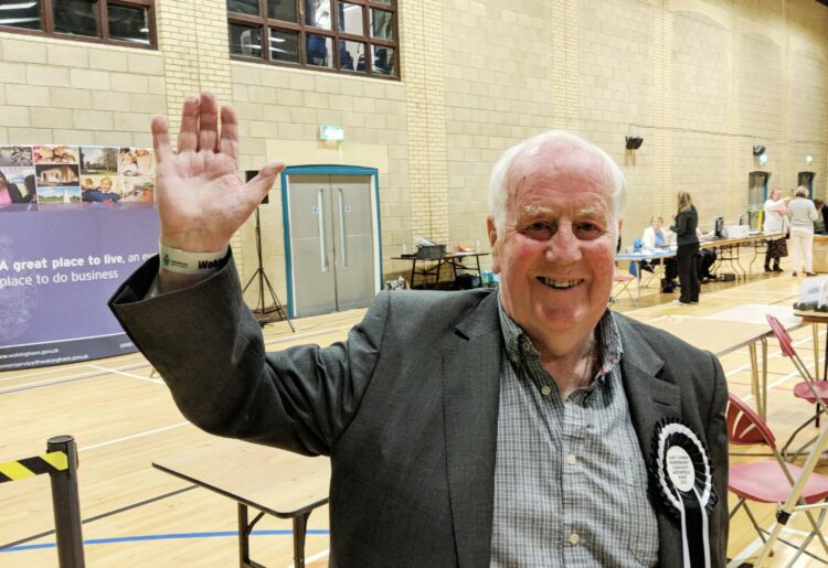 C;llr Gary Cowan celebrates his election success in the 2018 Wokingham Local Elections