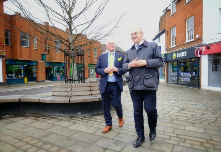 Sir Ed Davey in Wokingham town centre with the party's Wokingham candidate Clive Jones Picture: Andrew Batt