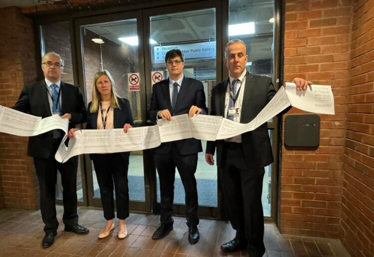 Will Brown, third from right, presented a petition to Wokingahm Borough Council's meeting calling for more support for businesses affected by the California Crossroads redevelopment Picture: Wokingham Conservatives