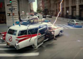 The Ecto-1 races through New York City. Pic: Columbia Pictures.