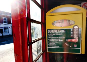 The defibrillator in the Broad Street phone box Picture: Andrew Batt