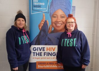 Sue Amer, client support at TVPS, and Jessica Harding, deputy CEO of TVPS, at a community testing session. Picture: Jake Clothier