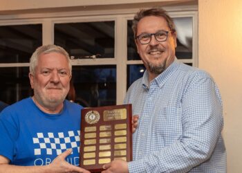 Ian Wisdom, Twyford Citizen of 2023 received an award from Twyford Parish Council vice chair John Bowley. Picture: Tim Hodges Photography