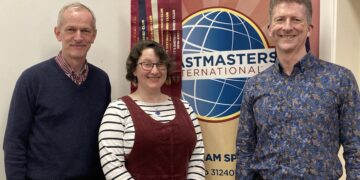 Wokingham Toastmasters group leader Graeme Hobbs with finalist speakers Elizabeth Queenan and Chris Merchant, both of whom will compete at the D91 Championships in Bristol next month. Picture: Emma Merchant