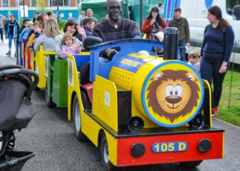 A train took families around Elms Field at Wokingham Lions' May Fayre in 2023. Picture: Steve Smyth