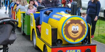 A train took families around Elms Field at Wokingham Lions' May Fayre in 2023. Picture: Steve Smyth