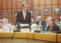 Cllr Stephen Conway, leader of Wokingham Borough Council, speaking in the council chamber