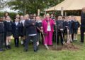 Children from Shinfield St Mary's Junior School, with Wokingham borough mayor Beth Rowlands at the planting of the school's 5000th tree. Picture: Shinfield St Mary's Junior School