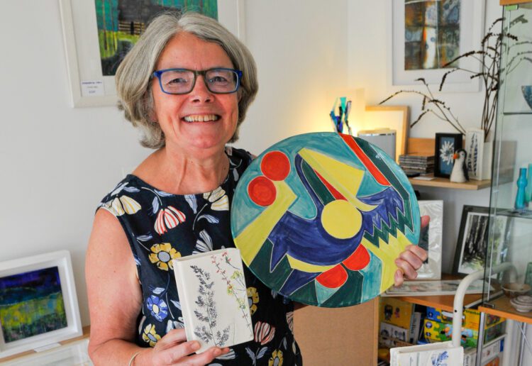 Wokingham Art Trail in 2021: Christine Morgan with her various artworks Picture: Steve Smyth