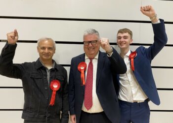 Celebrating: Cllr Majid Nagra, Cllr Greg Bello, and Cllr Alex Freeney Picture: Phil Creighton