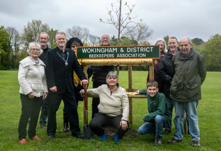 Wokingham Town Council deputy mayor, Robert Comber, joined David Geen, President of the Wokingham and District Beekeepers? Association (W&DBKA) for the event, held a tree planting event at the King George V Playing Field on Goodchild Road