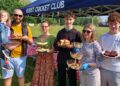 St Nicholas Church, Hurst and Hurst Cricket Club ran a fundraising cake sale. Pictured are customers Huxley Stewart and Poppy, four, with Veronika Kokemoer, Harry Davis-Redshaw, 15, Jocelyn Davis and Monty Jeggo,15, running the stall