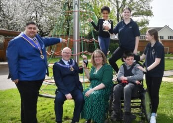Photo shows: (on left),  Berkshire Freemasons Provincial Grand Charity Steward, W.Bro. Mickey Labana, W.Bro. Gerry Preston, Assistant Provincial Grand Master of Berkshire along with Rhonda Nicklin, CEO of Swings & Smiles, Jess Green and Grace Larby with two of the young Service Users.Berkshire Freemasons were delighted to get involved with Swings & Smiles with a donation that will clearly help the charity with much needed equipment. The Charity was set up to provide children with special needs and disabilities a place that they would be able to go with their families and play.