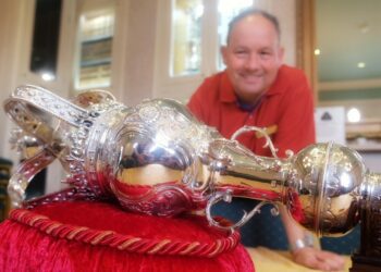 Mayor's attendant David Dunham with the mace that dates back to 1758.