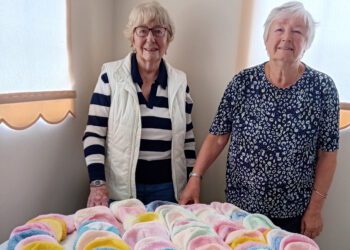 Ann Way, member of the Inner Wheel Club of Reading Maiden Erlegh as, with some help from fellow member Gerry Luckhurst, she succeeded in knitting 100 baby hats for the maternity unit of the Royal Berkshire Hospital