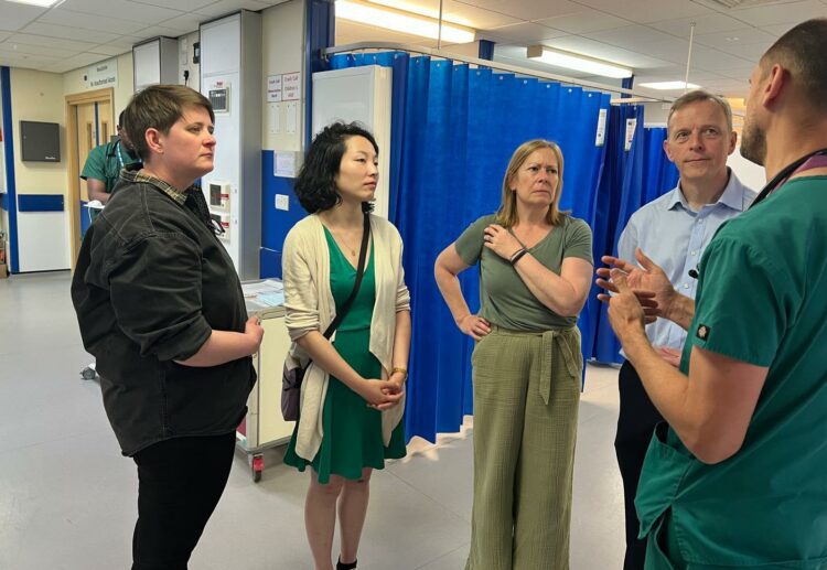 Labour MP candidates Olivia Bailey (Reading West and Mid Berkshire), Yuan Yang (Earley and Woodley), Jo Smith (Maidenhead) and Matt Rodda MP (Reading Central) on a visit to the Royal Berkshire Hospital. Credit: Labour Party