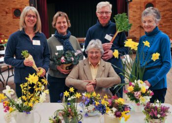 Twyford & Ruscombe Horticultural Spring Show: Sarah Darby, Claire Clark, Myrddin Jones (Chairman) and Diane Thirtle with Jean Moody (President)(seated) Picture: Steve Smyth