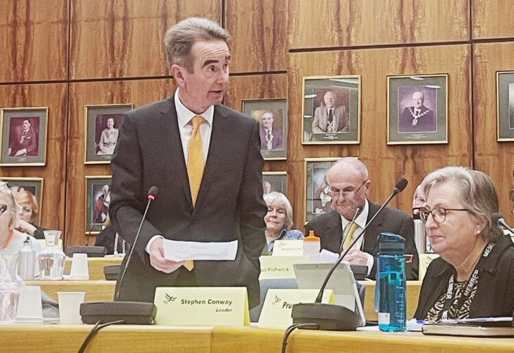 Cllr Stephen Conway, leader of Wokingham Borough Council, speaking in the chamber at last week's meeting.