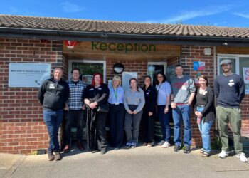 From left to right there is ? Martin Dawes (Project Manager), Steve Bates (Engineering Manager), Dennyz Armstrong (Senior Technical Coordinator), Alison Barringer (KS3 Lead, Kennel Lane School), Emily Ridings (Sales Consultant), Georgina Wellden (Customer Service Manager), Alison Thompson (Senior Planning Manager), Adam Bearman (Labourer), Jennifer Brambley (Regional Enquiry Consultant), Rob Teodorczuk (Forklift Driver).