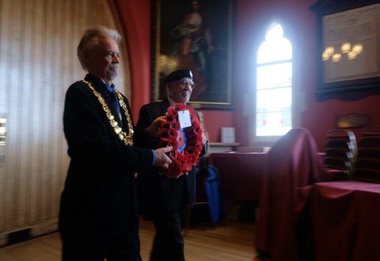 Wokingham Dday events. A reath is laid at the Wokingham War Memorial.Pic: Andrew Batt.