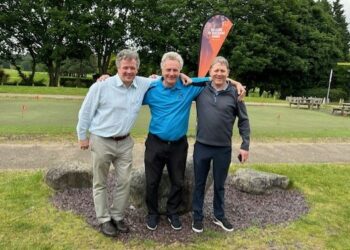 Easthampstead golf club president, Ali Smith (centre), with John O?Neil (left), and David Manson.