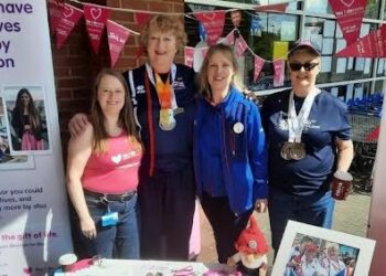 Katy Portell, Donna Barrington-Smith and Helen Wilson, here with Louise Jedras, explained organ donation, Transplant Sport and the Transplant Games to shoppers at Tesco Wokingham. Picture: Helen Wilson