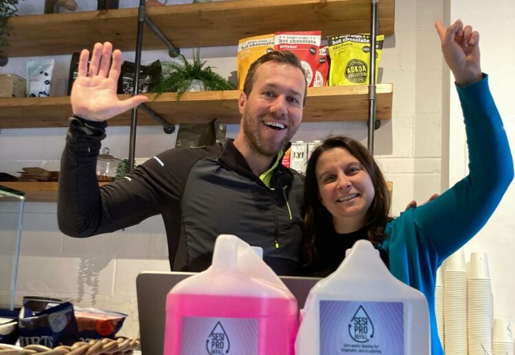 Recently, Stables Specialty Coffee Co in Arborfield, and Ola Coffee Co in Twyford have switched to using Maya?s Refillables products. Here with Stables Specialty Coffee Co. Picture: Maya Gheorghe