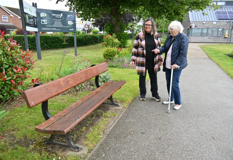 Aliya Musa and Councillor Kay Gilder, choosing the bench in Woodford Park.. Pic: John Szabanowicz.