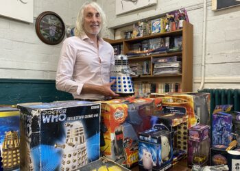 Mark Weekly, from Martin & Pole, with some of the rare Doctor Who items from across the decades are coming up for auction at Martin & Pole in Milton Road, Wokingham Picture: Phil Creighton