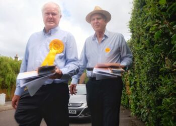 Clive Jones (left) with Sir Vince Cable in Wokingham Without. Pic: Andrew Batt.