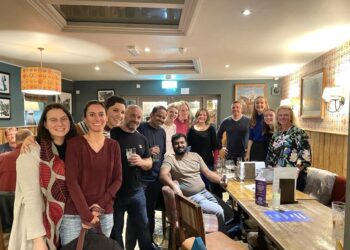 Elizabeth Corse, third from the left,facilitates People Planet Pint Wokingham. The group meets at Broad Street Tavern. Picture: Elizabeth Corse