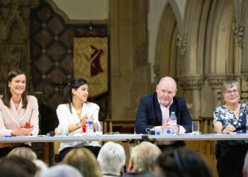 Candidates at a Wokingham hustings on Wednesday evening were: Conservative Party candidate Lucy Demery, Labour candidate Monica Hamidi, Colin Jameson Wright for Reform UK, and Cllr Pru Bray representing Liberal Democrat candidate Clive Jones. Picture: Peter Wells