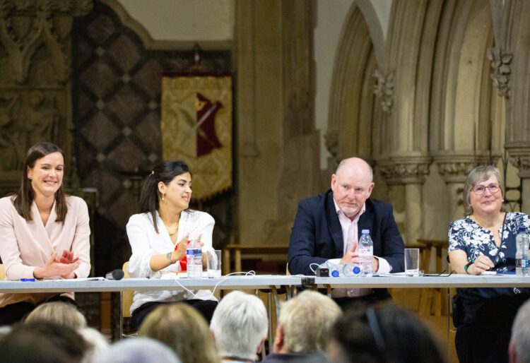 Candidates at a Wokingham hustings on Wednesday evening were: Conservative Party candidate Lucy Demery, Labour candidate Monica Hamidi, Colin Jameson Wright for Reform UK, and Cllr Pru Bray representing Liberal Democrat candidate Clive Jones. Picture: Peter Wells