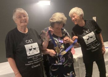 Inner Wheel Club of Reading Maiden Erlegh's outgoing president Margaret Adams, centre, passed on the mantle to new joint presidents Gerry Luckhurst and Toni Trathen. Picture Inner Wheel Club of Reading Maiden Erlegh