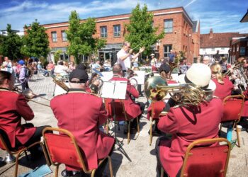 St Sebastian's band performing in Peach Place on Saturday. Pic: Andrew Batt.